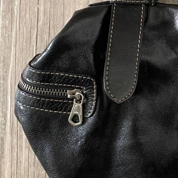 FRANCESCO BIASIA Black Leather Unconstructed Handbag w/Zippered Sides - Picture 5 of 10